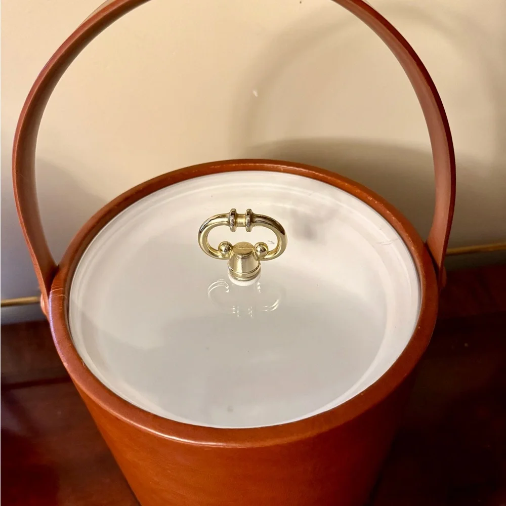 Vintage Brown Leather Ice Bucket